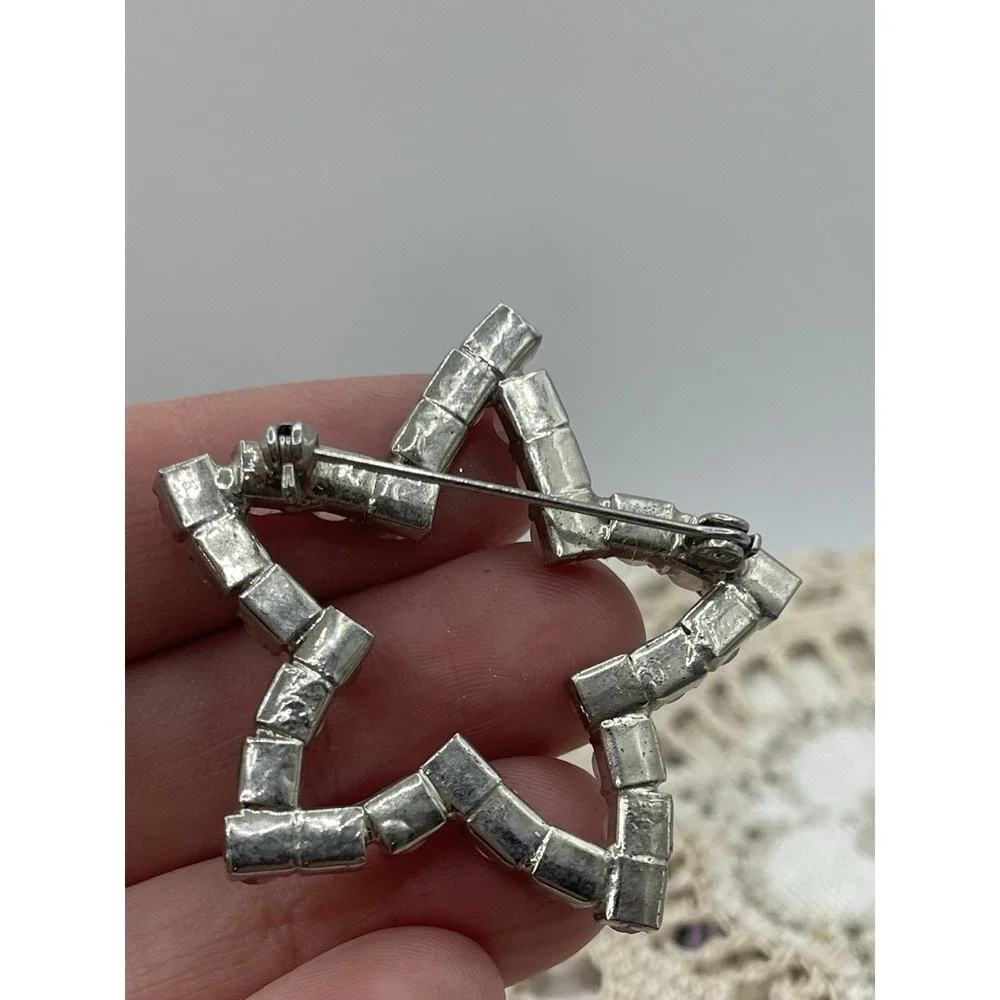 Silver‎ Tone Pink Rhinestone  Star Vintage Brooch Jewelry